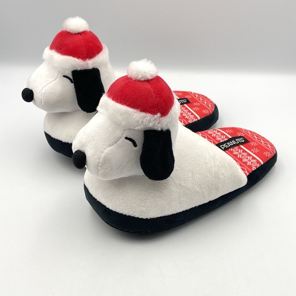 Peanuts Snoopy Santa Christmas Slippers Kids Size 2/3 Red White Holiday